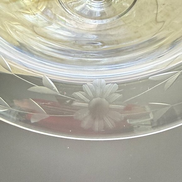 Vintage Etched Glass Pedestal Compote Bowl With Floral Design Clear Glass 6" Wid - Picture 5 of 9